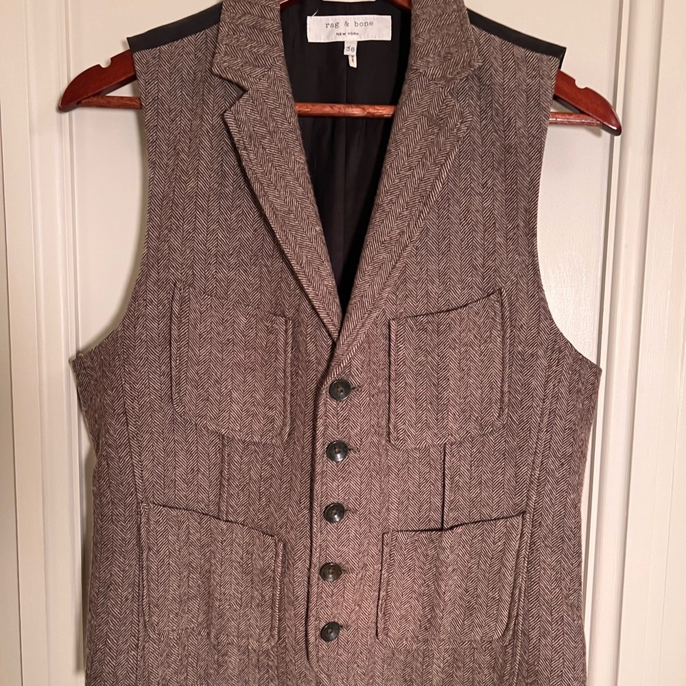 Rag & Bone Brown Herringbone Vest